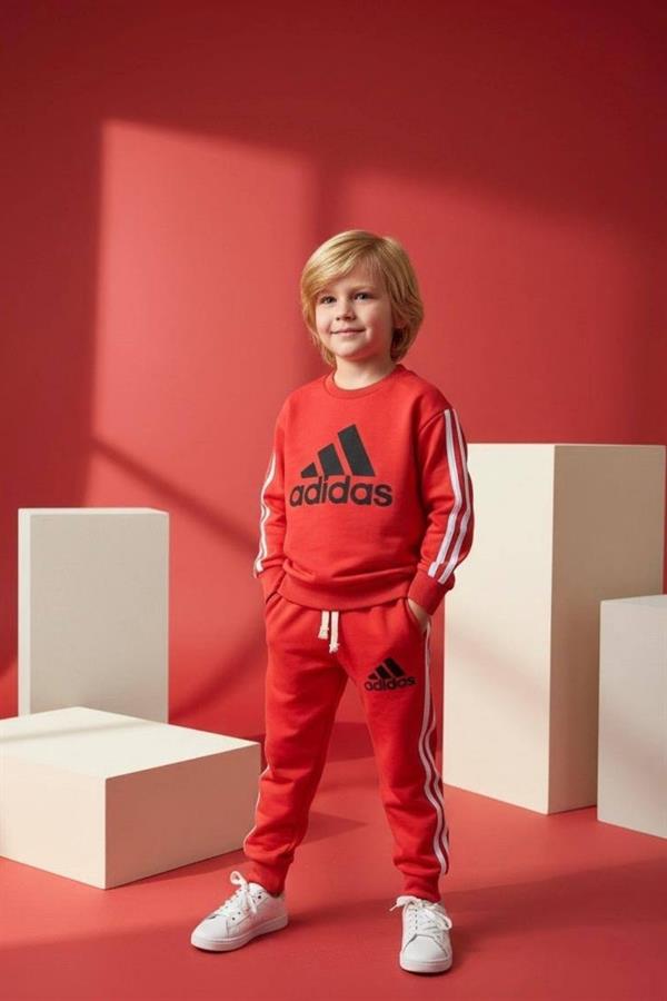 Unisex 3 İplik Kırmızı Adids İkili Takım