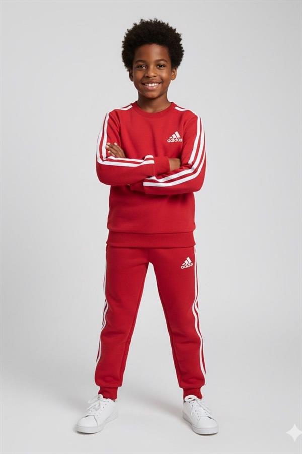 Unisex 3 İplik Kırmızı Çizgili Adids Takım