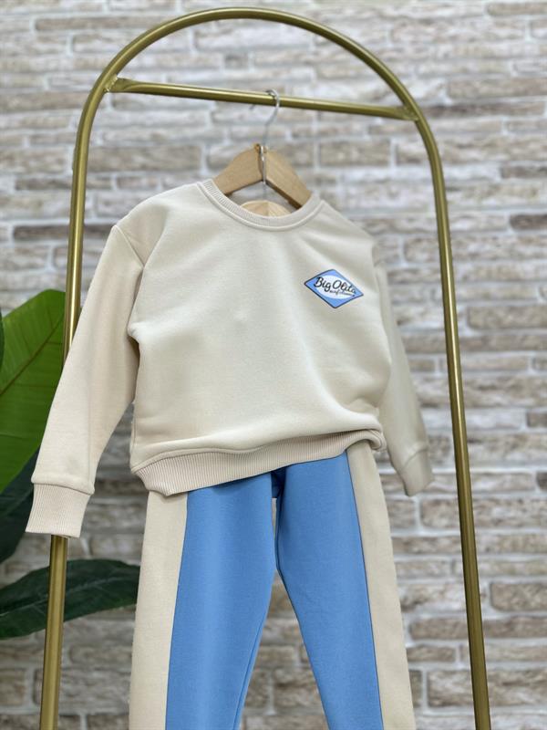 Unisex 3 İplik Krem Mavili Takım