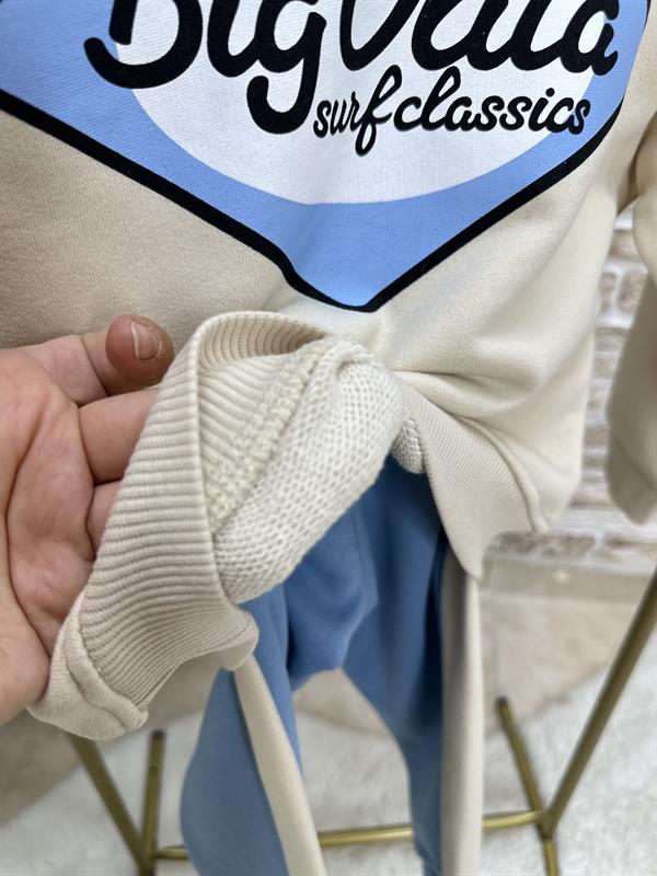 Unisex 3 İplik Krem Mavili Takım