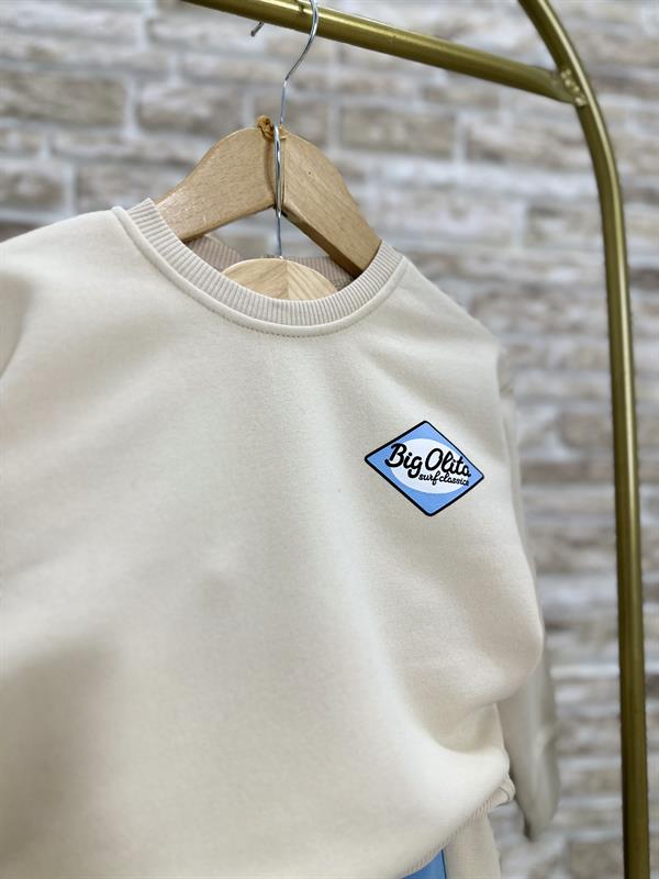 Unisex 3 İplik Krem Mavili Takım