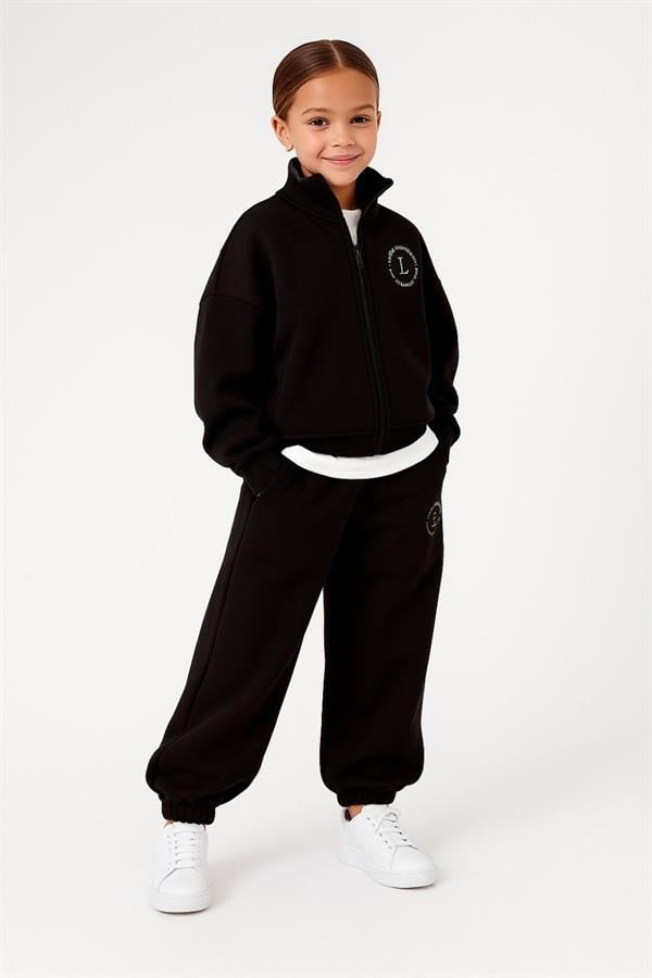 Unisex 3 İplik Laciel Fermuarlı Siyah Takım