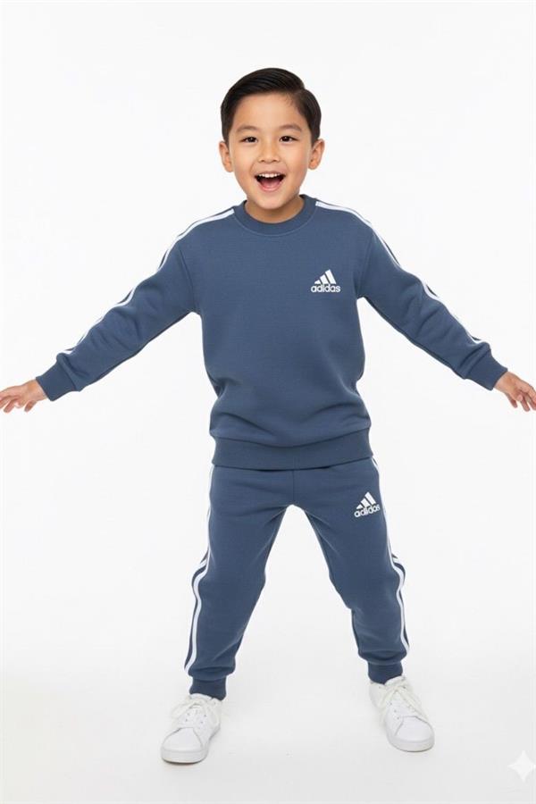 Unisex 3 İplik Lacivert Çizgili  Adids Takım