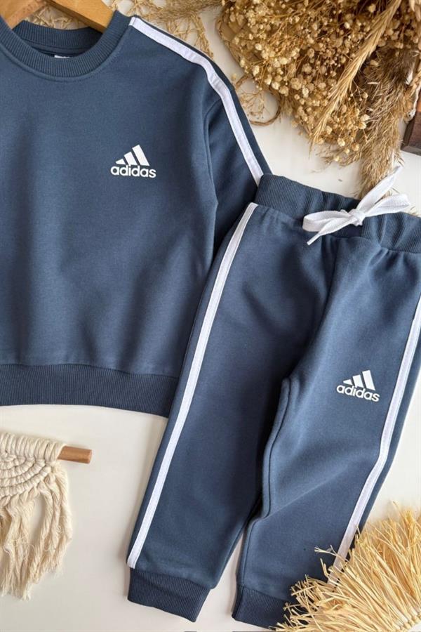 Unisex 3 İplik Lacivert Çizgili  Adids Takım
