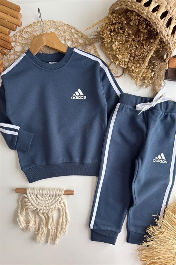 Unisex 3 İplik Lacivert Çizgili  Adids Takım