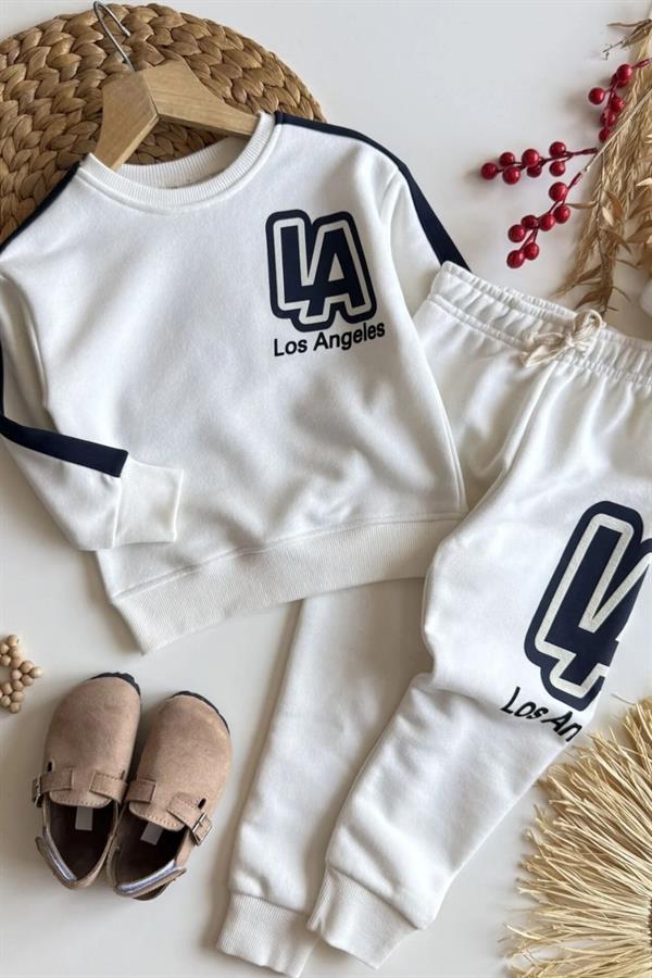 Unisex 3 İplik Los Angeles Ekru İkili Takım