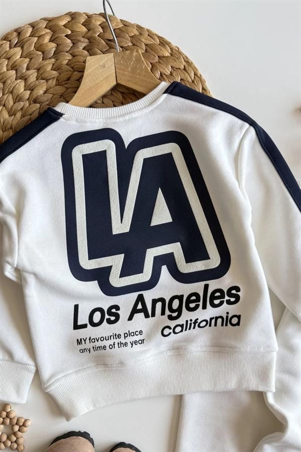 Unisex 3 İplik Los Angeles Ekru İkili Takım