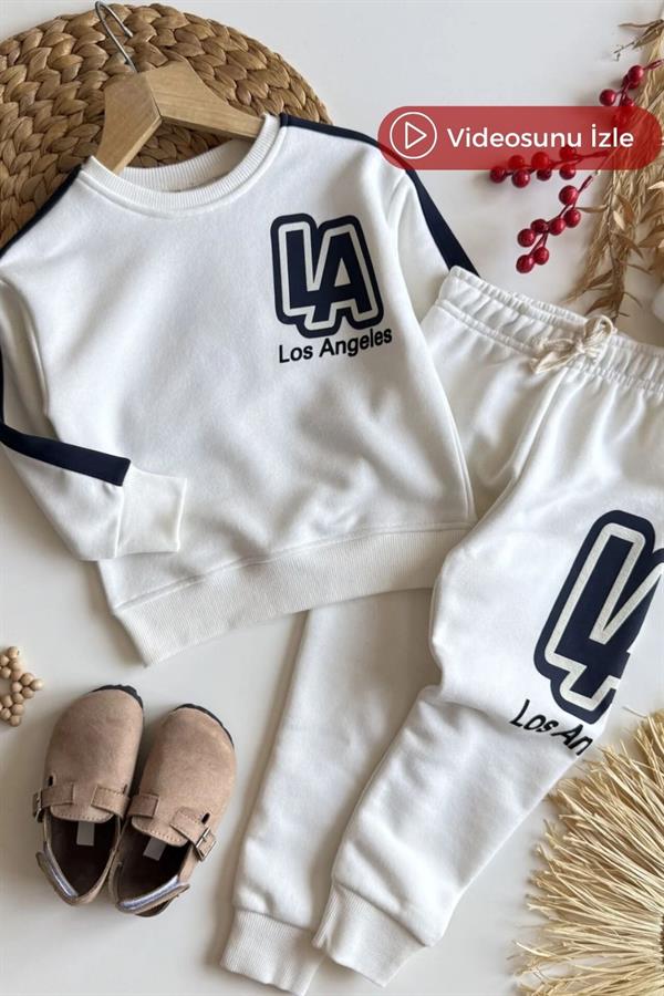 Unisex 3 İplik Los Angeles Ekru İkili Takım