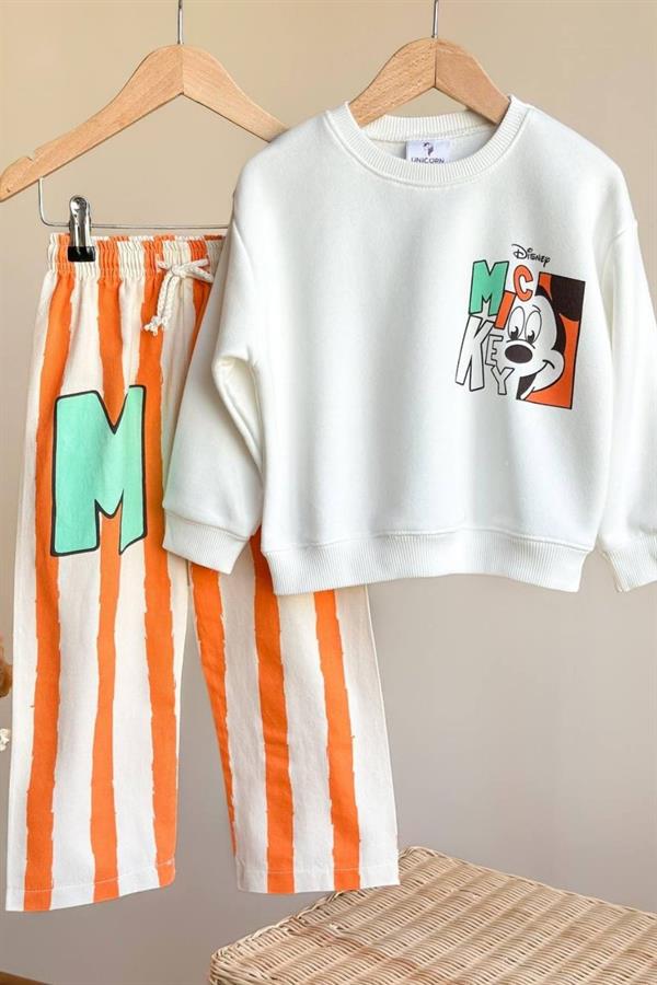 Unisex 3 İplik Mickey Oranj Çizgili Takım