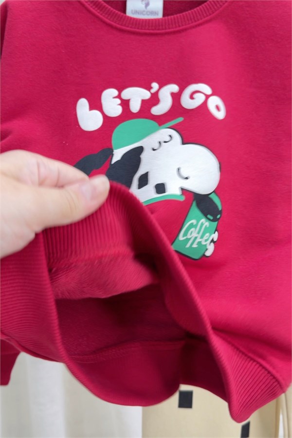 Unisex 3 İplik Peanuts Kırmızı  Takım