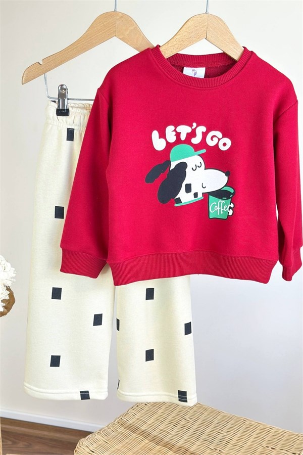 Unisex 3 İplik Peanuts Kırmızı  Takım