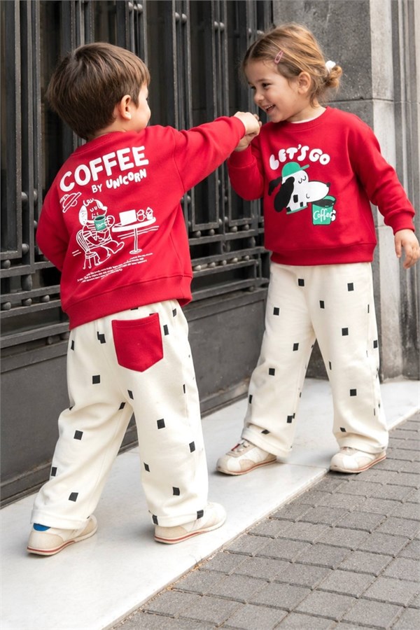 Unisex 3 İplik Peanuts Kırmızı  Takım