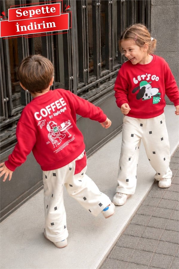 Unisex 3 İplik Peanuts Kırmızı  Takım