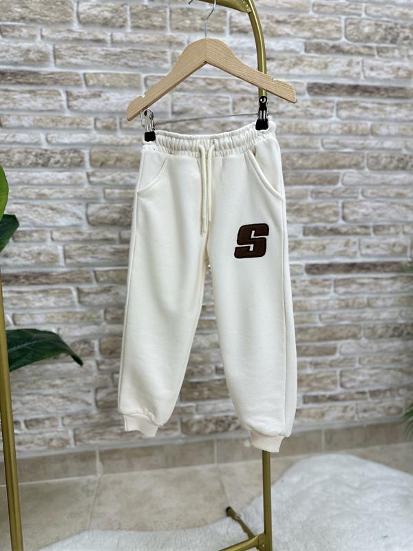 Unisex 3 İplik S Sloganlı Bej Kahve Takım