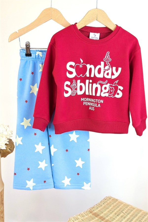Unisex 3 İplik Siblings Kırmızı Mavi Takım