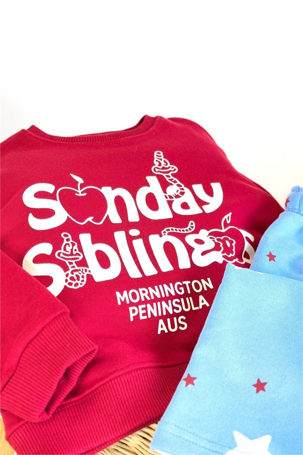 Unisex 3 İplik Siblings Kırmızı Mavi Takım