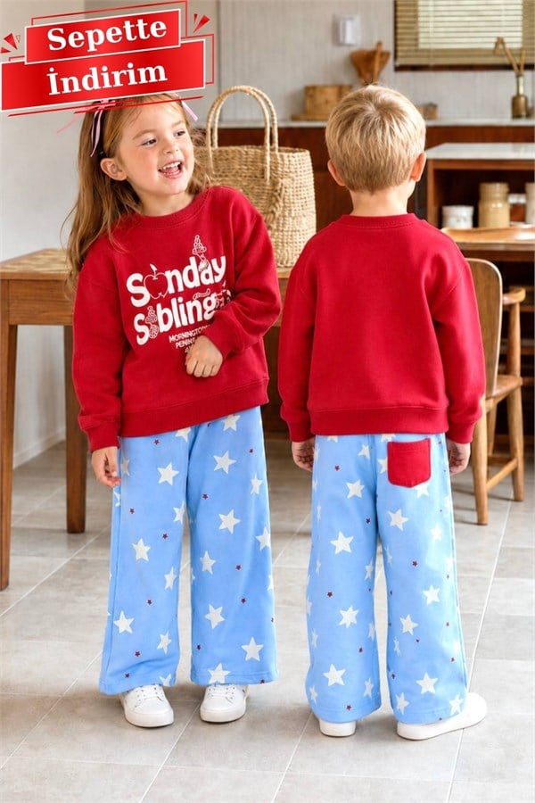 Unisex 3 İplik Siblings Kırmızı Mavi Takım