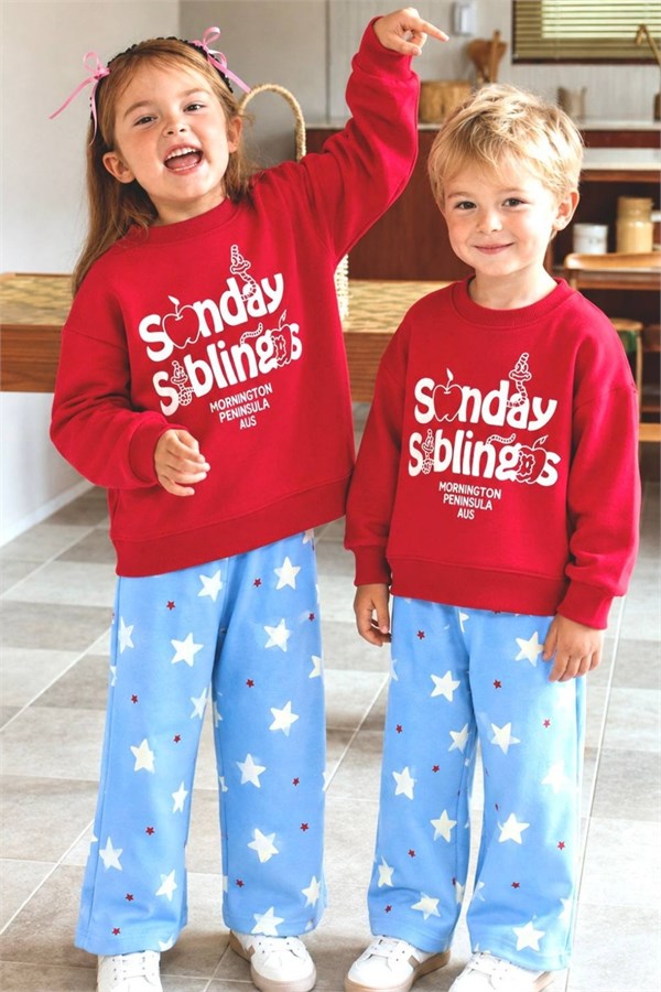 Unisex 3 İplik Siblings Kırmızı Mavi Takım