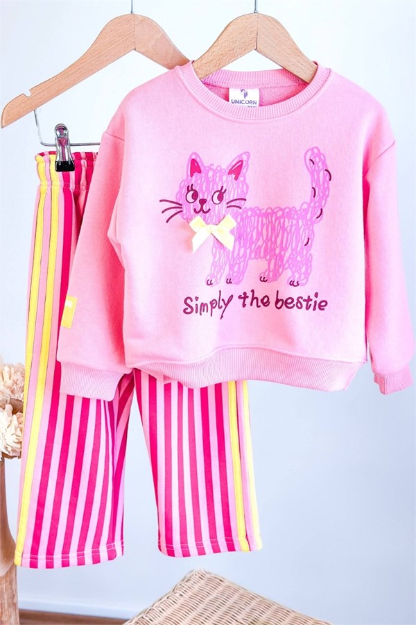 Unisex 3 İplik Simply Cat Pembe Takım