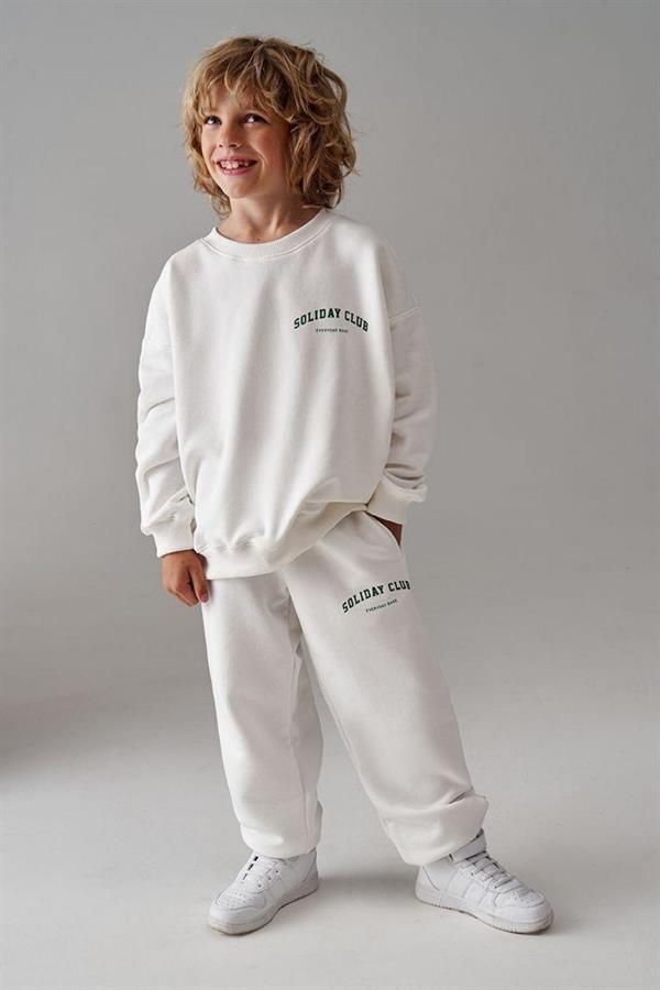 Unisex 3 İplik Soliday Beyaz Takım