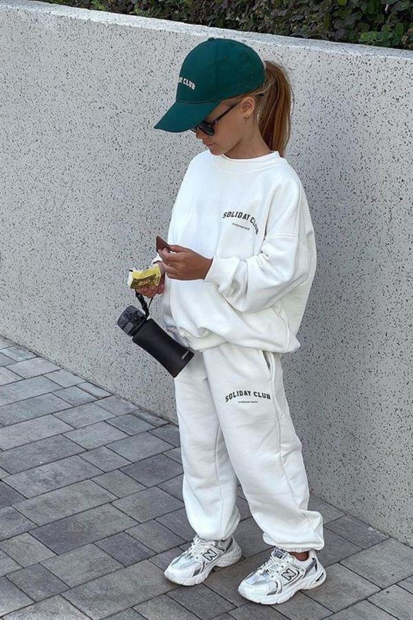 Unisex 3 İplik Soliday Beyaz Takım