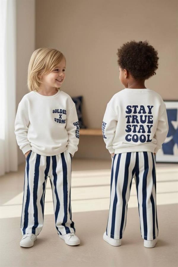 Unisex 3 İplik Stay Cool Çizgili Canvas Pantolon Takım
