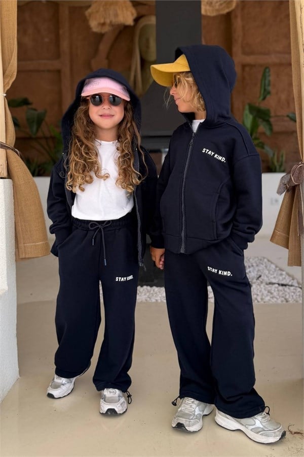 Unisex 3 İplik Stay Kind Kapüşonlu Laci Takım
