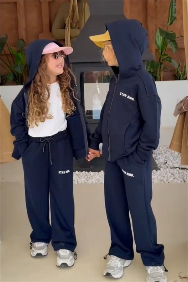 Unisex 3 İplik Stay Kind Kapüşonlu Laci Takım
