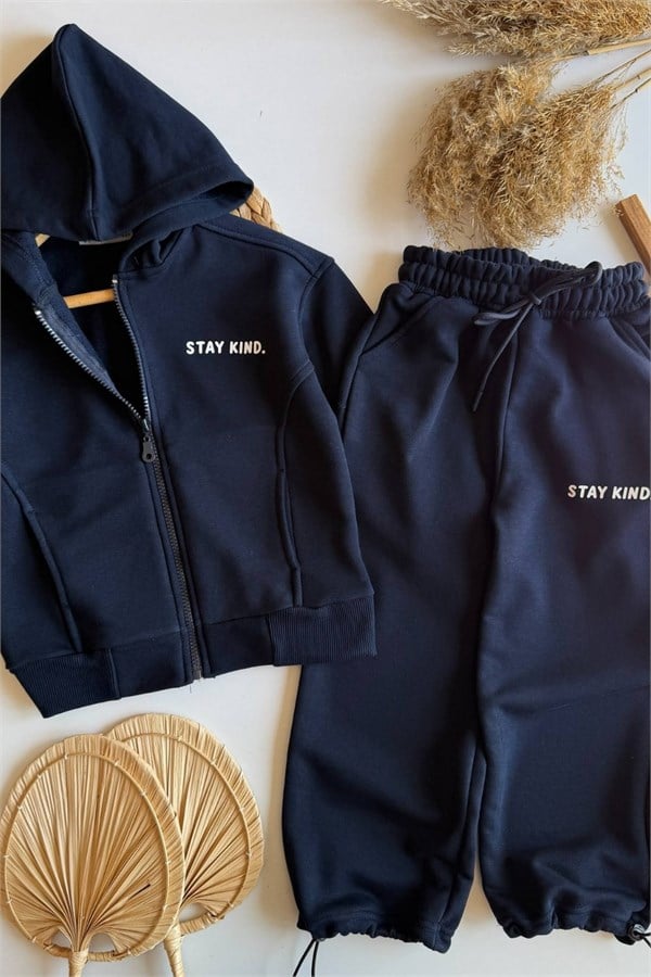 Unisex 3 İplik Stay Kind Kapüşonlu Laci Takım