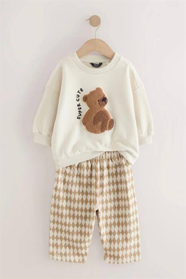 Unisex 3 İplik Süzene Ayıcıklı Kareli Takım