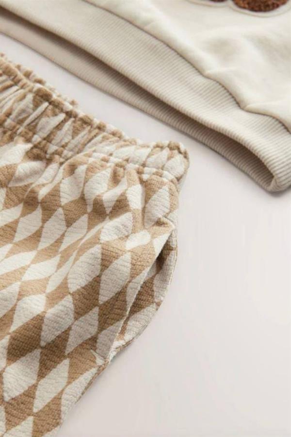 Unisex 3 İplik Süzene Ayıcıklı Kareli Takım