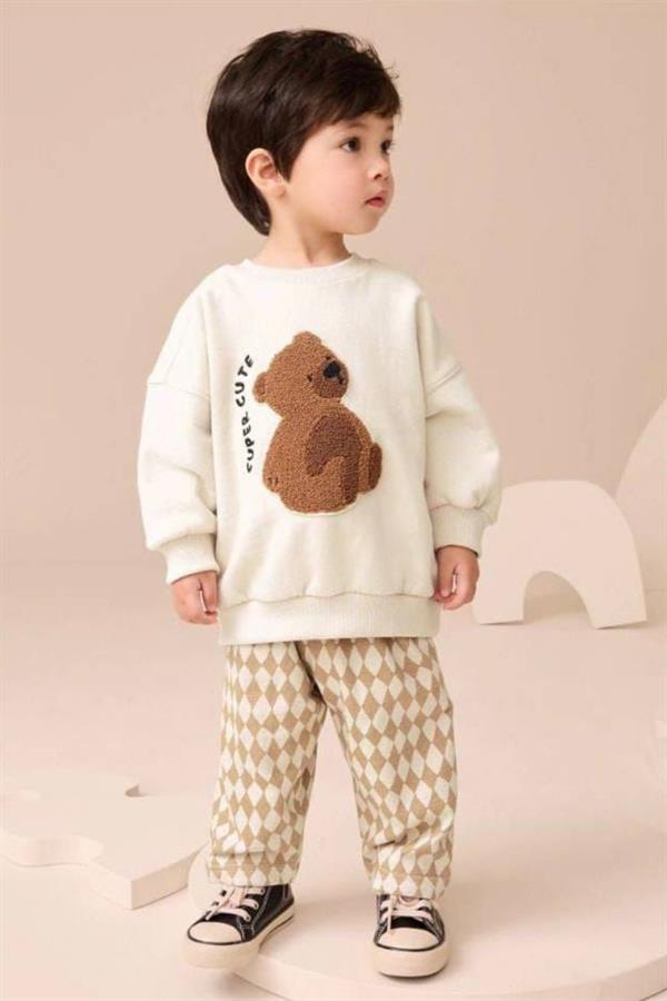 Unisex 3 İplik Süzene Ayıcıklı Kareli Takım