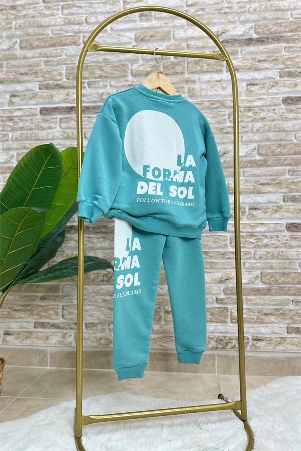 Unisex 3 İplik Turkuaz Forma Del Slogan Takım