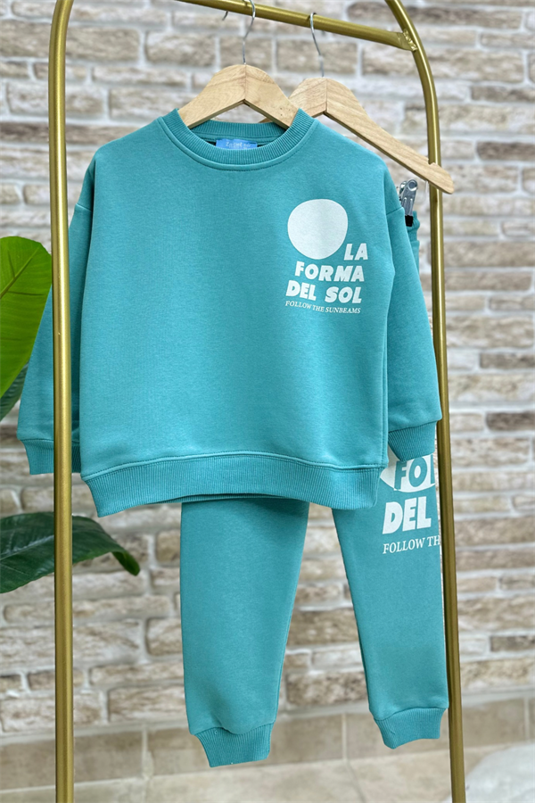 Unisex 3 İplik Turkuaz Forma Del Slogan Takım