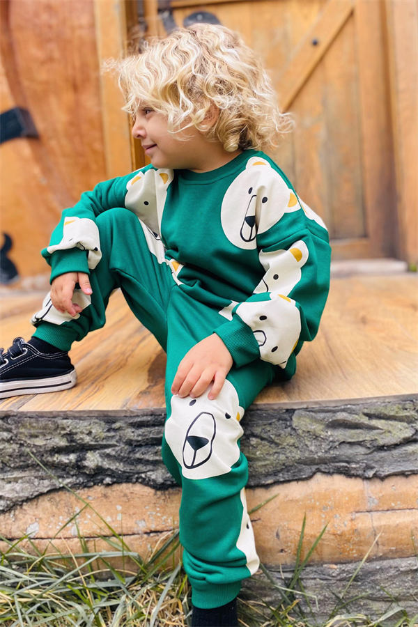 Unisex  3 İplik Yeşil Ayıcıklı Takım