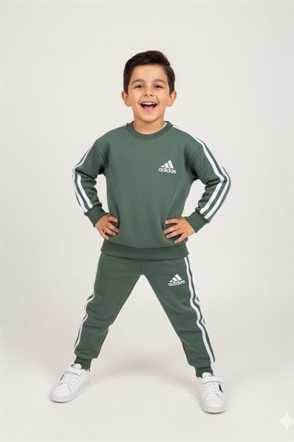 Unisex 3 İplik Yeşil Çizgili Adids Takım