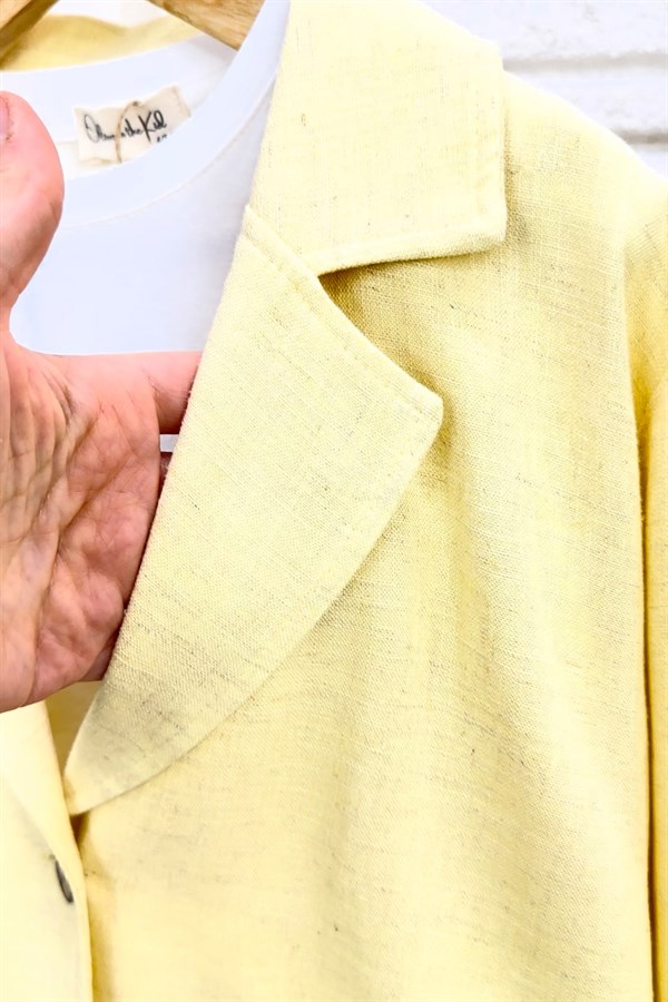 Unisex 3lü Keten Tshirt Dahil Blazer Sarı Takım