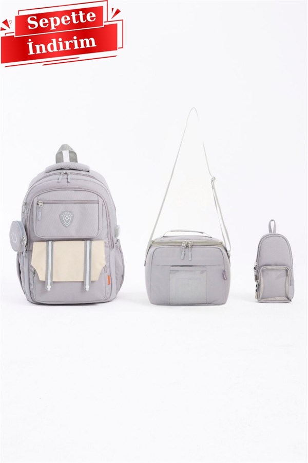 Unisex 3lü Set Gri Çocuk Sırt Çantası - Ilkokul, Ortaokul, Lise Uyumlu