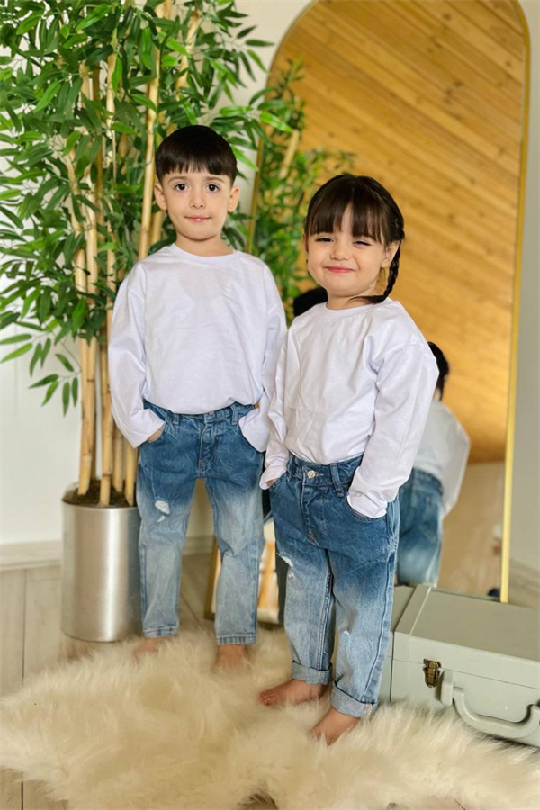 Unisex Çocuk Açık Yıkama Jean Pantolon