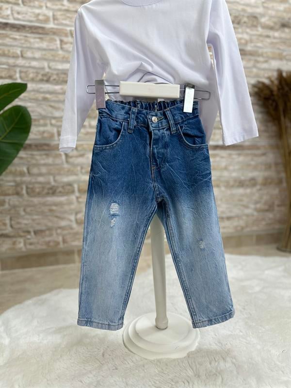 Unisex Çocuk Açık Yıkama Jean Pantolon