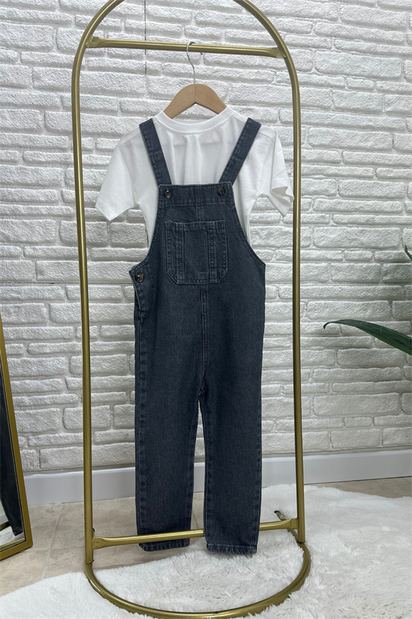 Unisex Antrasit Tshirt Dahil Denim Salopet Takim