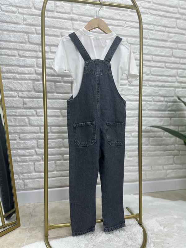 Unisex Antrasit Tshirt Dahil Denim Salopet Takim