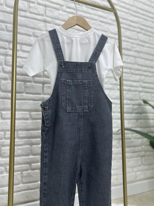 Unisex Antrasit Tshirt Dahil Denim Salopet Takim