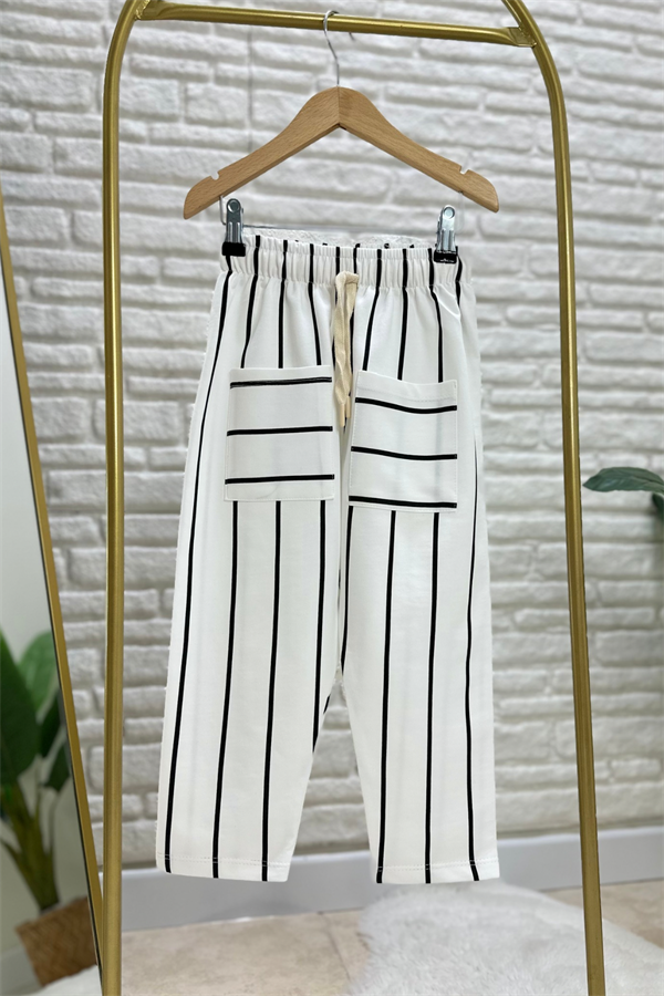 Unisex  Aslanlı Çizgili Cepli İkili Takım