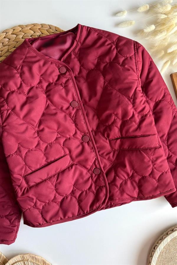 Unisex Astarlı Su Geçirmez Bordo  Kapitone Mont