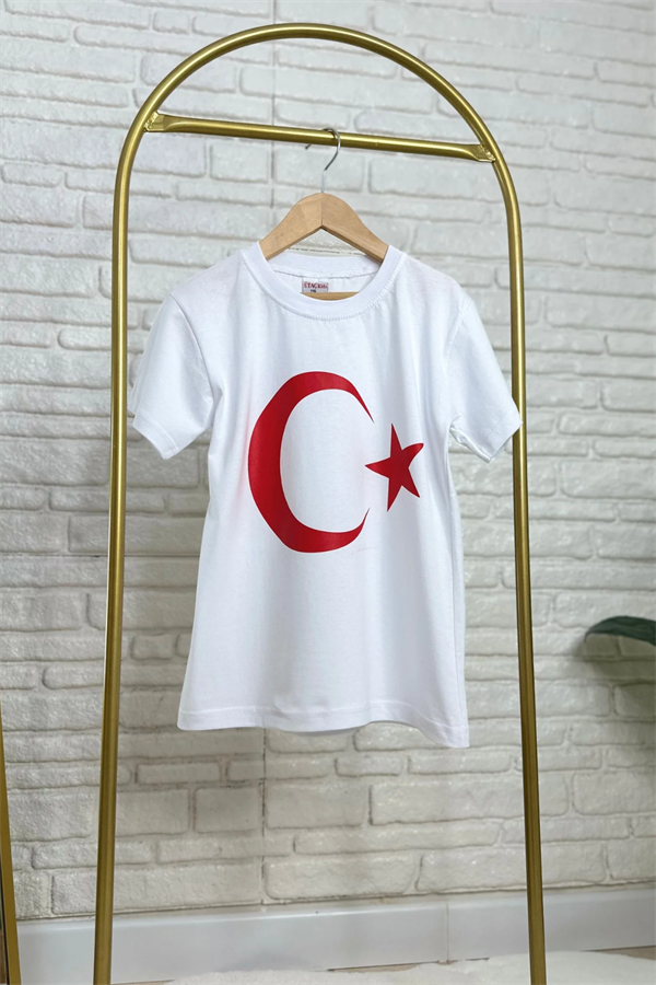 Unisex Ay Yıldız Beyaz T-shirt 