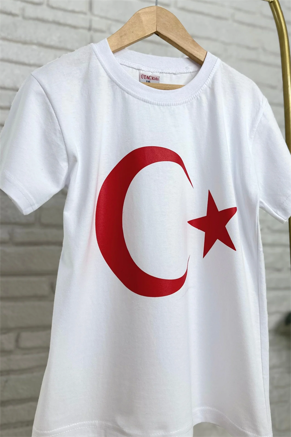 Unisex Ay Yıldız Beyaz T-shirt 