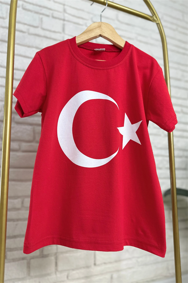Unisex Ay Yıldız Kırmızı T-shirt 