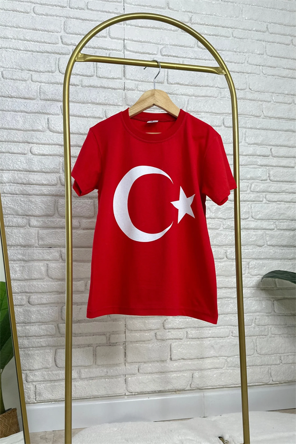 Unisex Ay Yıldız Kırmızı T-shirt 