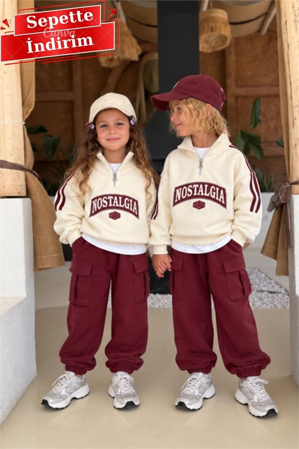 Unisex Balıkçı Yaka Nostalgia Bordo 3 İplik Takım